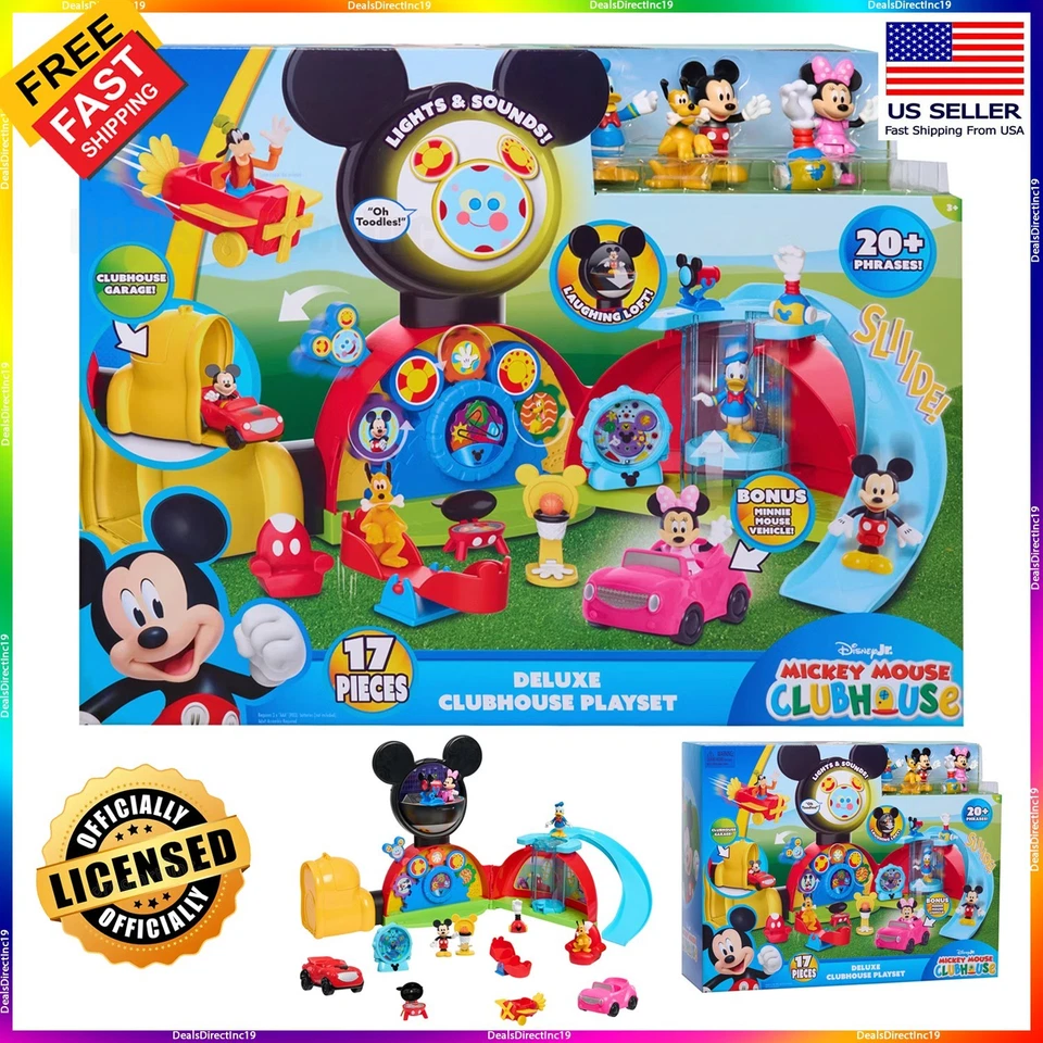 Disney Mickey Mouse Clubhouse Deluxe Playset with Figures Cars Lights Sound 17Pc