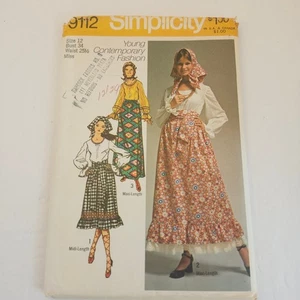 Falda Blusa Bufanda Boho Midi Volantes Simplicity 9112 Vintage 1970 Patrón Talla 12 - Imagen 1 de 11