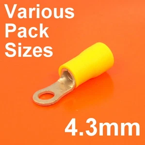 High Quality 4.3mm Yellow Insulated Ring Connector Terminals Crimp Electrical - Picture 1 of 8
