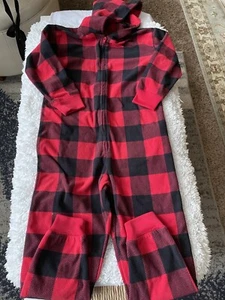 Gap Kids Sz. 4 Red & Black Plaid Hooded One Piece Pajama. Great Shape & Quality - Picture 1 of 4