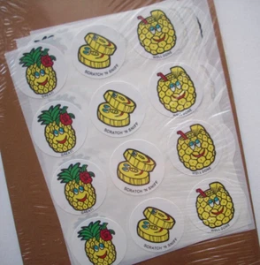 1980's Scratch N Sniff lot of 36 stickers and awards PINEAPPLE unopen - Picture 1 of 3
