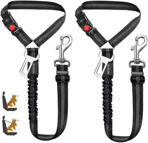 2 in 1 Dog Seatbelts for Cars 2 Pack Adjustable Pet Harness Headrest Restraint C - Picture 1 of 12