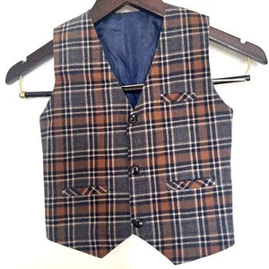 Vintage Kid Boys Jacket WaistCoat Plaid Checker Dressy Suit Vest Size 4 - Picture 1 of 5