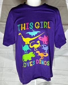 Used Womens This Girl Loves Dinos Purple Tshirt Size XL - Picture 1 of 4