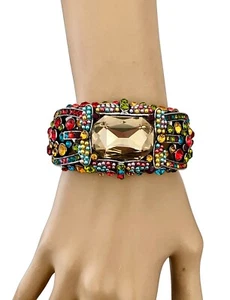 Bracelet de fête épais 1,3/8" de large strass multicolores déclaration articulée - Photo 1/5