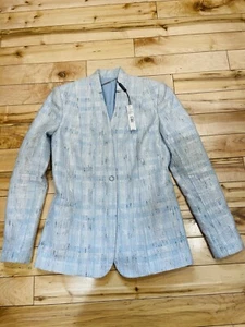 Blazer bordado azul claro de un solo pecho Elie Tahari talla 2 nuevo con etiquetas $468 - Imagen 1 de 6