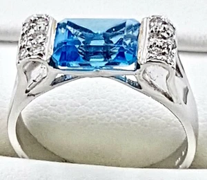 18K Topaz and Diamond dress RING, 750 white gold - Picture 1 of 11