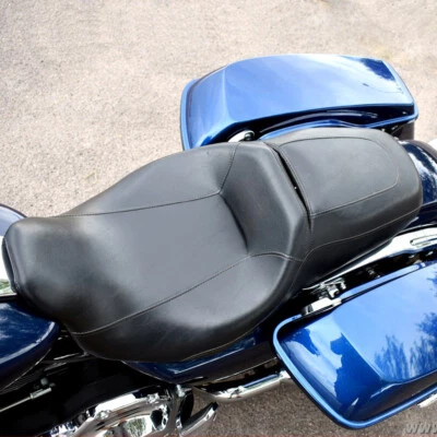 Black Seat 2 Two up Leather For Harley Touring Glide Road King FLHR 2008-2024 - Image 1 of 4