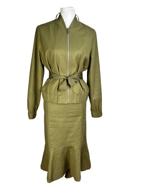 Ne York & Company 7th Av Falda Mezcla Algodón 10 Traje M Verde Alto Bajo Cremallera Cinturón Foto 1 de 4