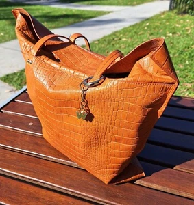 Whistles Golden Tan Leather Tote Shoulder Bag Animal Skin Fold Over Top Soft - Picture 1 of 24
