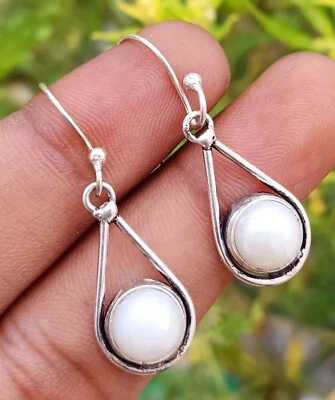 Pendiente de mujer madreperla con piedras preciosas enchapado en plata de ley 925 1 par de ganchos Foto 1 de 3