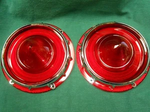 NEW 1957 FORD FAIRLANE T-BIRD TAIL LIGHT LENSES WITH RETAINERS - 1958 RANCHERO  - Picture 1 of 7