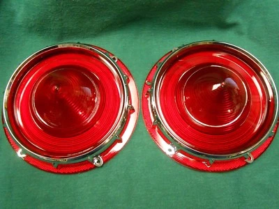 NEW 1957 FORD FAIRLANE T-BIRD TAIL LIGHT LENSES WITH RETAINERS - 1958 RANCHERO  - Image 1 of 4