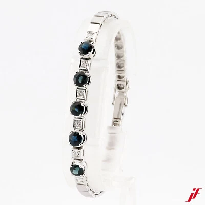 Armband 14K Weißgold 5 Saphire ca. 3,0 ct 6 Diamanten ca. 0,30 ct TW/si1 17 cm - Bild 1 von 2