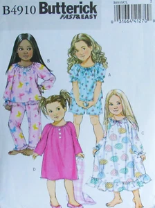 Butterick 4910 Little Girls 6-7-8 EASY Pajamas & Nightgown Pattern Sleepwear - Picture 1 of 2