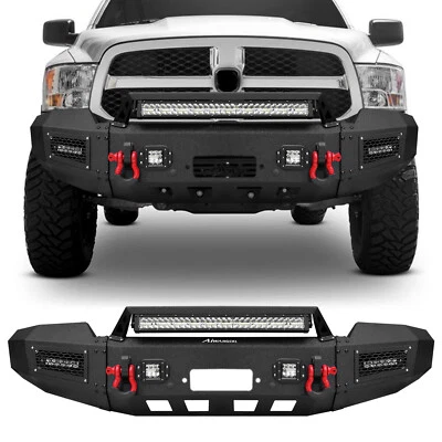 Parachoques delantero para Dodge Ram 2500/3500 2019-2022 con placa de cabrestante y luces LED y anillos D Foto 1 de 4