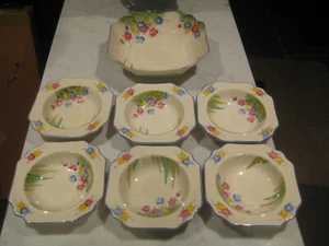 6 Vintage 1930's Crown Devon Fieldings 'Dubarry' Bowls & Serving Dish - Picture 1 of 5