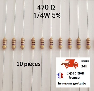 Résistance 470ohm 10 pièces 1/4W 5% Resistance Cuche Métal 470 ohm - Picture 1 of 1