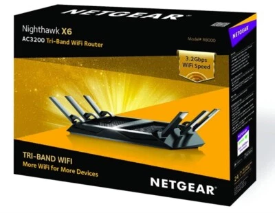 NETGEAR Nighthawk X6 Smart Tri-Band WiFi Router R8000 AC3200 AC Gigabit NEW - Image 1 of 4