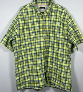 Orvis Mens Yellow Plaid Vented Short Sleeve Button Up Shirt XL Fishing Hiking - Picture 1 of 6
