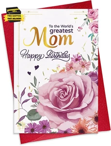 Mom Birthday Card - 5.5"X8" Flower Greeting Card with Envelope Mom Birthday Gift - Picture 1 of 7