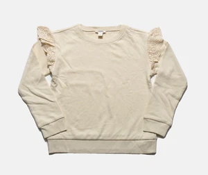 J.CREW CREWCUTS GIRLS CREAM LONG SLEEVE CREWNECK RUFFLE TRIM SWEATSHIRT Sz XXS - Picture 1 of 7
