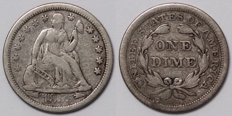 United States USA 1855 Arrows Liberty Seated Dime 10C Silver Coin Cover