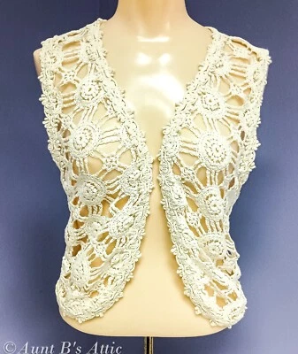 Chaleco De Colección Años 80 Damas Express Tricot Blanco Crochet Espalda Completa Chaleco Pequeño Foto 1 de 4