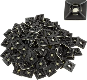 Paquete de 100 soportes de amarre con cremallera negros, cuadrados de montaje adhesivo de 3/4", montaje de amarre de cable, - Imagen 1 de 4