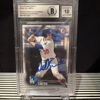 2016 Bowman 1st 🔥Will Smith Beckett 10 Auto Autograph Authentic Dodgers - Image 1 of 3
