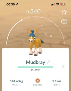 Shiny Mudbray Pokemon Trade Go Same/30 day Trading PVP Pokémon Mudslane - Picture 1 of 1