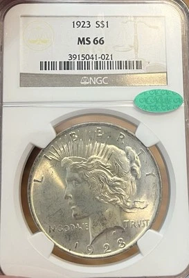 1923 NGC & CAC MS66 Peace Silver Dollar - Image 1 of 4