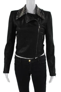 Giacca pelle Emilio Pucci donna zip frontale cristallo borchie colletto nero taglia 6 - Foto 1 di 8