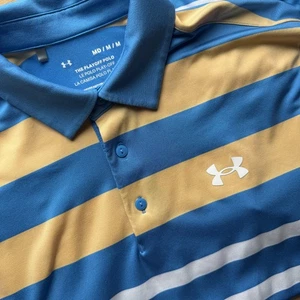 Under Armour The Playoff Poloshirt Herren mittelblau gelb gestreift Loose Fit - Bild 1 von 5