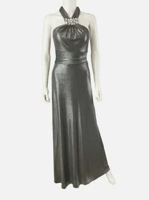 Maxi Vestido Casa Blanca Mercado Negro Cuello Joyas Talla 2 Halter Metálico Vacaciones Foto 1 de 4