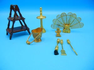 Vintage Dollhouse Miniature Mixed Lot Fireplace Accessories~Peacock Gold Screen - Imagen 1 de 6