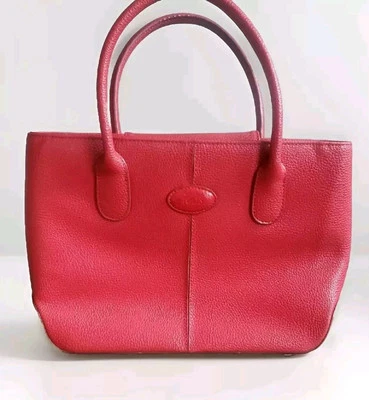 Женская сумка TOD'S с верхней ручкой шагреневая кожа красная прошитая двойной топ 12x8,5 дюйма - Изображение 1 из 4