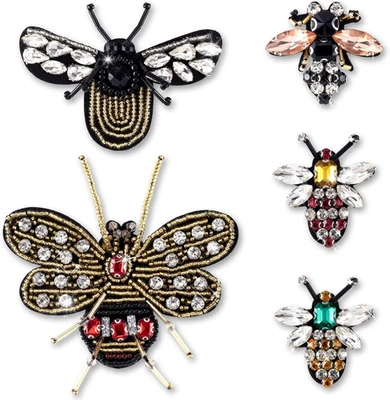 Parches de abeja con cuentas de diamantes de imitación de 5 piezas, apliques de cuentas de cristal para coser, emb de costura Foto 1 de 4