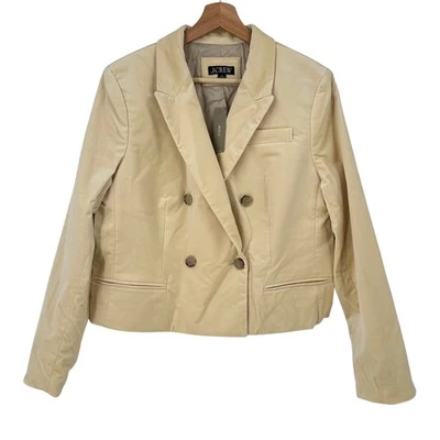 J.Crew Womens Cropped double-breasted blazer stretch velvet Ivory Size 12 BV217 - Image 1 of 4