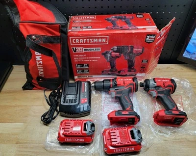 Craftsman V20 Brushless Impact Driver & Drill/Driver Combo Kit CMCK210C2 NEW! - Image 1 of 4