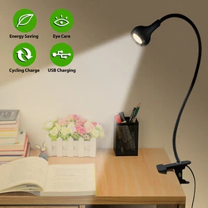 USB Flexible Reading LED Light Clip-on Beside Bed Desk Table Lamp Book Lights US - Picture 1 of 9