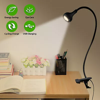 USB Flexible Reading LED Light Clip-on Beside Bed Desk Table Lamp Book Lights US - Image 1 of 4