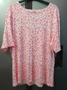 TU Pink Leopard Tshirt Blouse UK24 EU52 US20 Short Sleeve Crew Neck Cotton Top - Picture 1 of 8