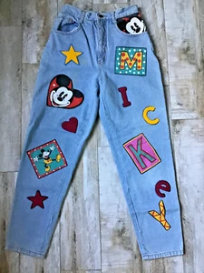 CUTE! VTG 80s Mickey &  Co Light Wash High Rise Jeans Patches All Over Size 7/8 - Picture 1 of 5