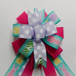 Easter Bow, Spring Bow, Bunny Print, Turquoise, Pink, Lavender - Imagen 1 de 2
