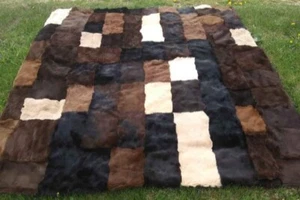 Patchwork Fur Blanket Handmade Large Raw Back With Flaws - Picture 1 of 7