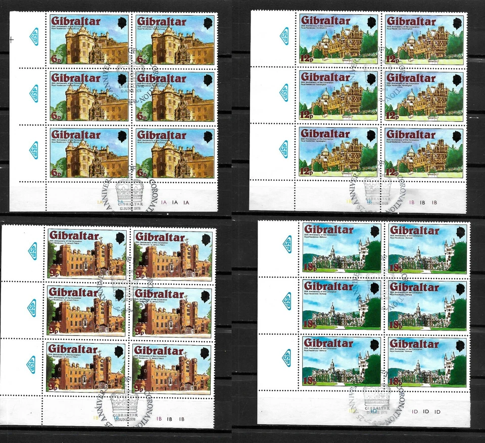 Gibraltar 1978 Coronation anniversary set used* corner blocks of 6 (G257) - Image 1 of 1