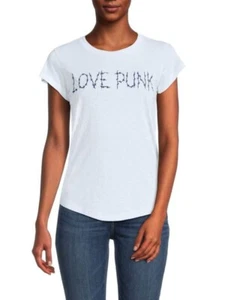 NWT $138 Zadig & Voltaire Skinny Stitch Love Punk T Shirt in Light Blue M - Picture 1 of 5