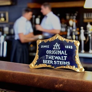 Letrero publicitario vintage THEWALT BEER STEINS años 50 gres Alemania bar retro - Imagen 1 de 6
