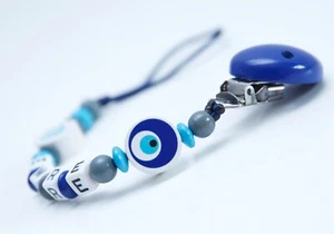 ☆ Schnullerkette mit Namen Jungen ★ Masallah ما شاء الله Mashallah Nazar ☆ blau - Bild 1 von 9